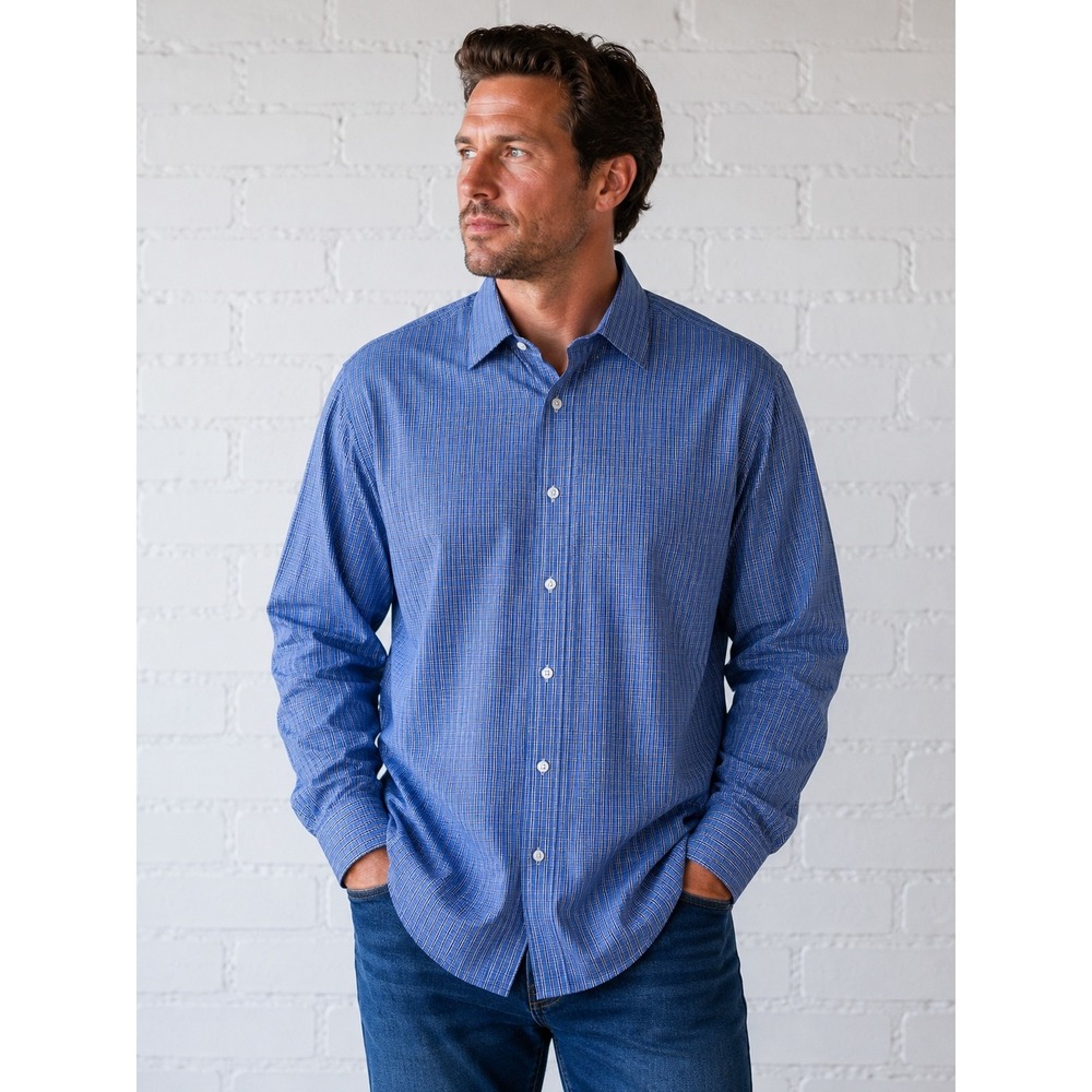 Polo Ralph Lauren Mens 17 Tall Regent Classic Fit Blue Plaid Cotton Shirt